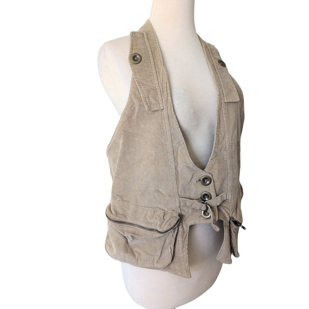 Y2K 2000s Waistcoat Corduroy Vest Tan M Cargo Utility Cyber Grunge Twilightcore‎